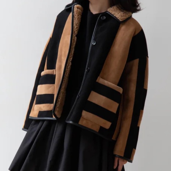 CawleyStriped Shearling Avis Jacket in Black & Tan